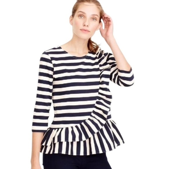 NWT. J Crew striped ruffle top Sz XXS. - Picture 2 of 8